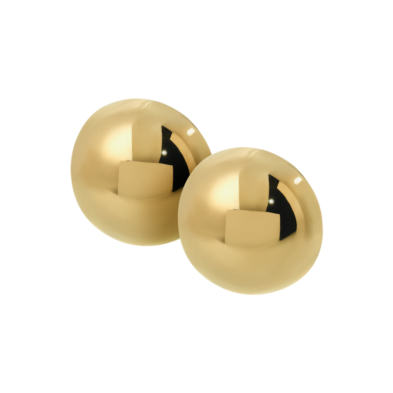 Pair of gold spherical earrings on a white background